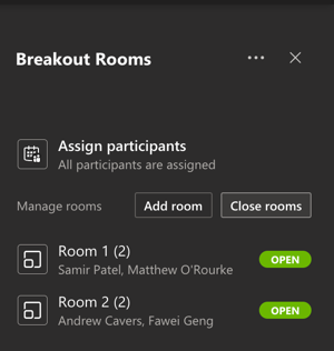 Start a breakout session in Team
