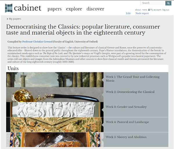 Classics course using cabinet