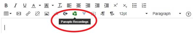 Panopto Recordings icon on the HTML editor toolbar