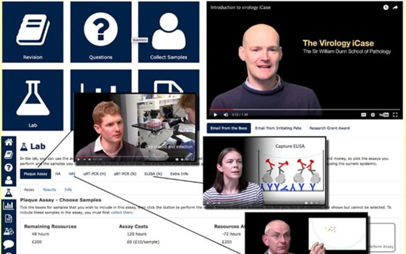 Collage of screenshots from the viral outbreak online icase teaching platform.