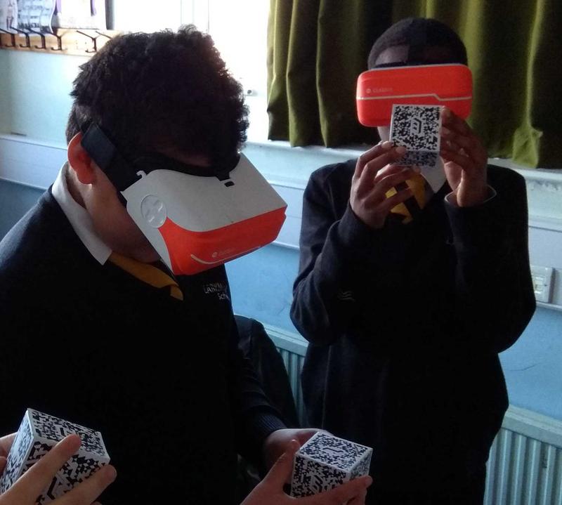 Larkmead School pupils wearing headsets to learn about history in Virtual Reality. Photo by Sam McKavanagh.