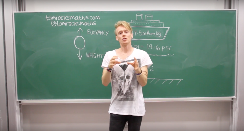 Screenshot from Tom Rocks Maths YouTube video on how many ping pong balls it would take to lift the titanic from the ocean floor.