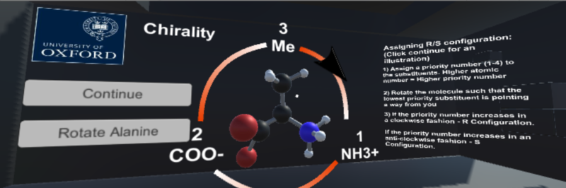 screenshot of the chemistry vr app visualising molecule structures