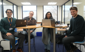 Photo of Saverio Carrera, Dr Stephen Eyre, Nithya Ramadoss, Joshua Lowe (Digital Education Assistants)