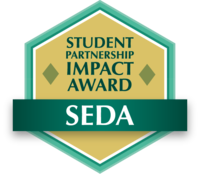 Image of the Student Partnership Impact Award badge presented to the student team by SEDA for this 2024 project